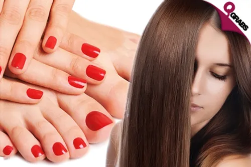 For QR150 Get a Mani, Pedi and Blow Dry OR for QR700 Receive a Protein OR Botox Hair Straightening Treatment! (QR300/QR1400 Value)